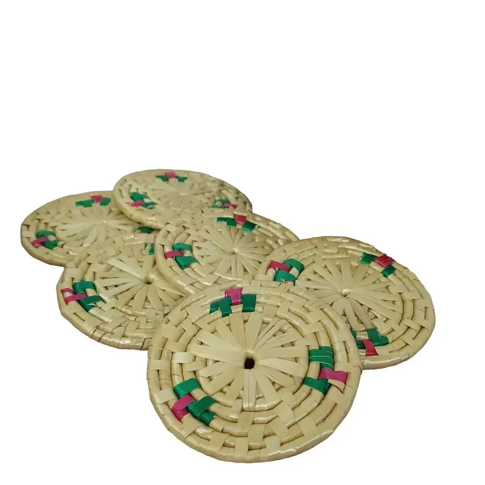 Set of 6 Woven‎ Drink Coasters - Wicker Rattan / Bohemian (+ Basket)
